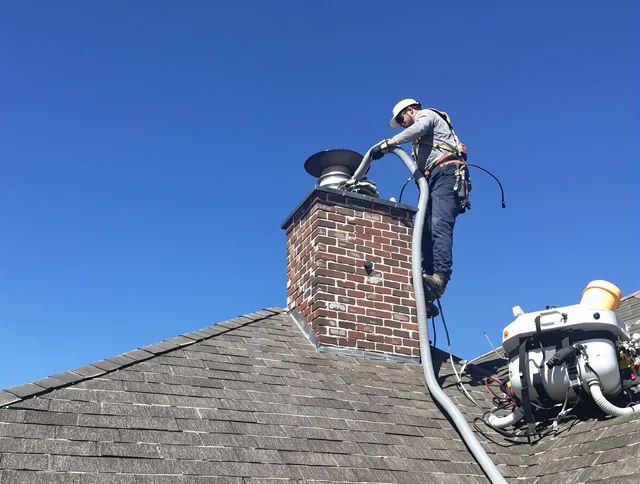 Dedicated Norwell Chimney Sweep team member cleaning a chimney in Norwell, MA