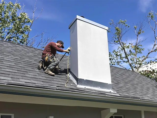 Norwell Chimney Sweep team member finishing chimney construction in Norwell, MA