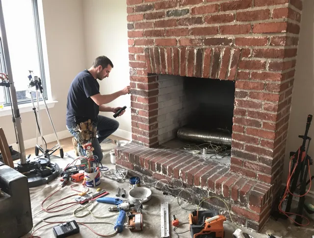 Norwell Chimney Sweep specialist finalizing chimney liner service in Norwell, MA