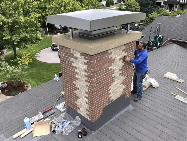 Norwell Chimney Sweep team working on a custom chimney remodel in Norwell, MA